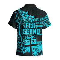Fiji Islands Hawaiian Shirt Coat of Arms Fijian Flower Polynesian Pattern - Aqua LT9 - Polynesian Pride