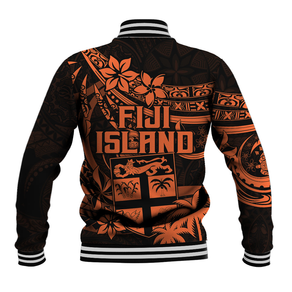 Fiji Islands Baseball Jacket Coat of Arms Fijian Flower Polynesian Pattern - Orange LT9 - Polynesian Pride