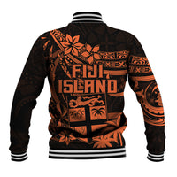 Fiji Islands Baseball Jacket Coat of Arms Fijian Flower Polynesian Pattern - Orange LT9 - Polynesian Pride
