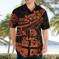 Fiji Islands Hawaiian Shirt Coat of Arms Fijian Flower Polynesian Pattern - Orange LT9 - Polynesian Pride