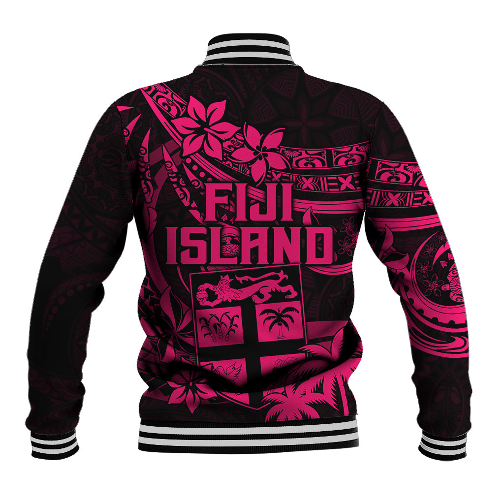 Fiji Islands Baseball Jacket Coat of Arms Fijian Flower Polynesian Pattern - Pink LT9 - Polynesian Pride