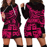 Fiji Islands Hoodie Dress Coat of Arms Fijian Flower Polynesian Pattern - Pink LT9 - Polynesian Pride