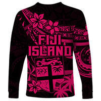 Fiji Islands Long Sleeve Shirt Coat of Arms Fijian Flower Polynesian Pattern - Pink LT9 - Polynesian Pride