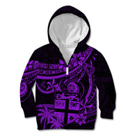 Fiji Islands Kid Hoodie Coat of Arms Fijian Flower Polynesian Pattern - Purple LT9 - Polynesian Pride