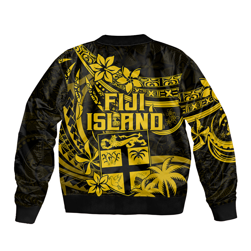Fiji Islands Bomber Jacket Coat of Arms Fijian Flower Polynesian Pattern - Yellow LT9 - Polynesian Pride