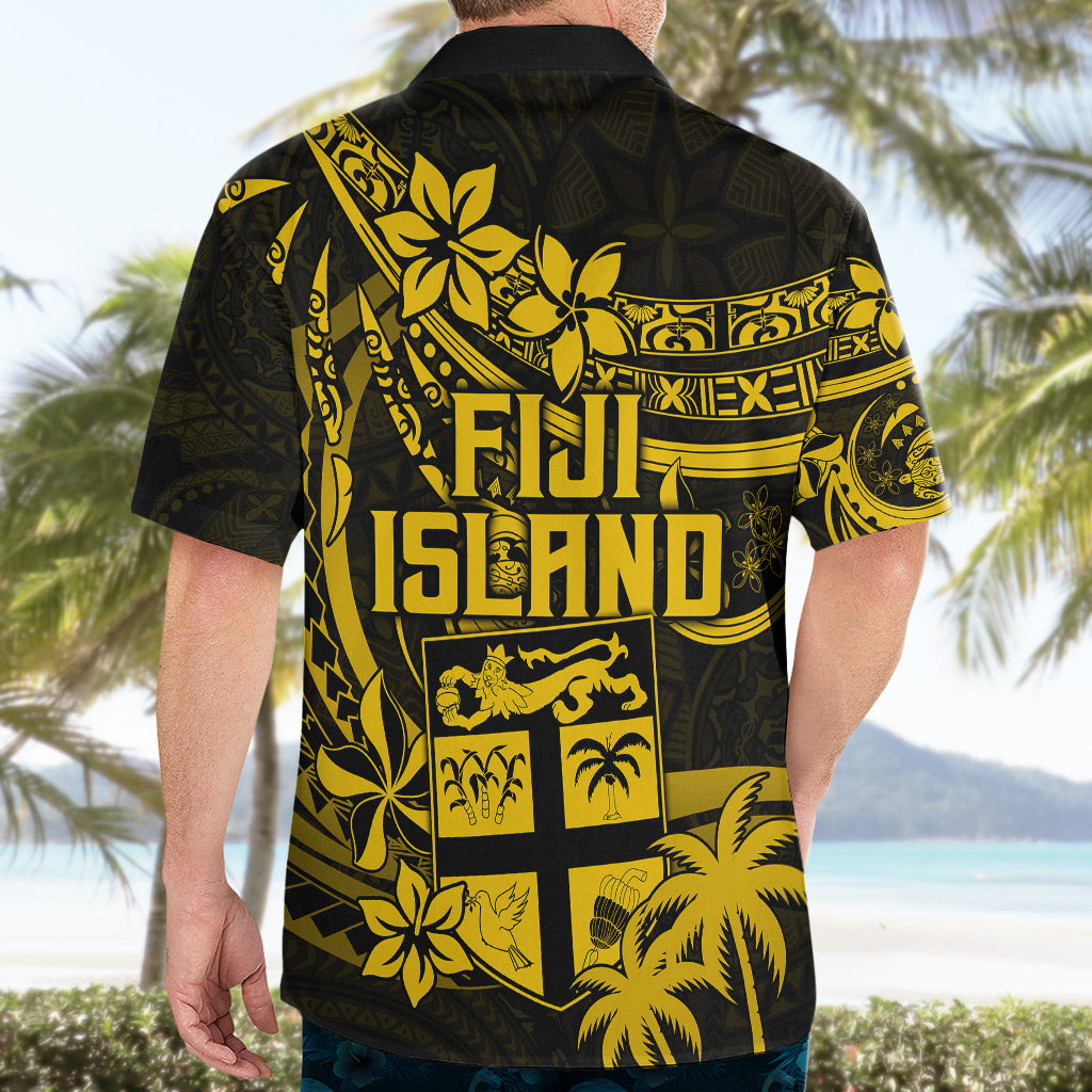 Fiji Islands Hawaiian Shirt Coat of Arms Fijian Flower Polynesian Pattern - Yellow LT9 - Polynesian Pride