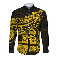 Fiji Islands Long Sleeve Button Shirt Coat of Arms Fijian Flower Polynesian Pattern - Yellow LT9 Unisex Yellow - Polynesian Pride
