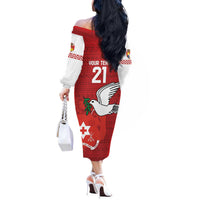 Custom Tonga Rugby Off The Shoulder Long Sleeve Dress Mate Maa Kupesi Style LT9 - Polynesian Pride