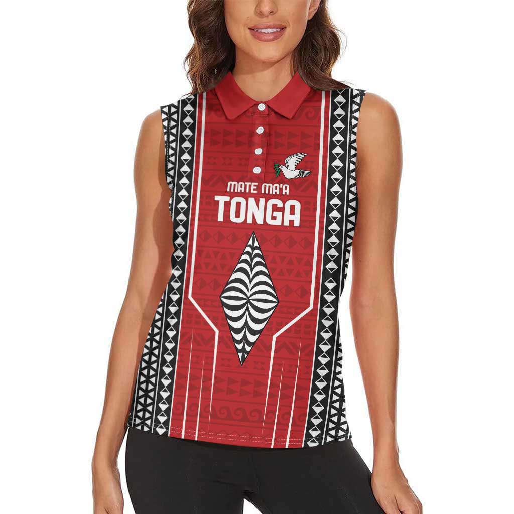 Custom Tonga Rugby Women Sleeveless Polo Shirt Mate Maa Kupesi Style