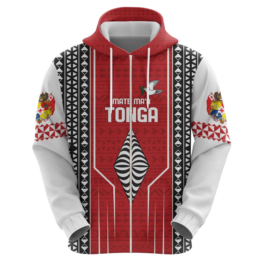 Custom Tonga Rugby Zip Hoodie Mate Maa Kupesi Style