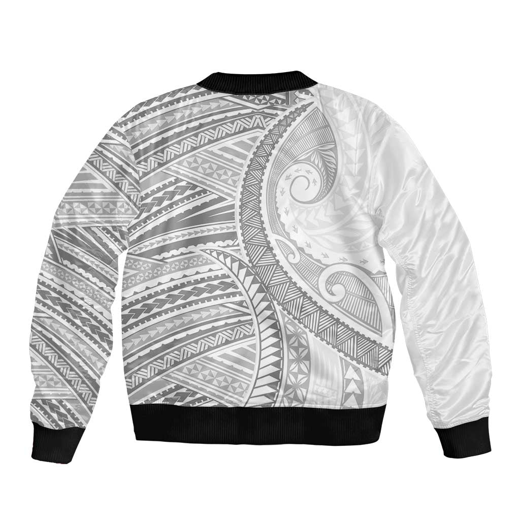 American Samoa White Sunday Bomber Jacket Polynesian Lotu Tamaiti - Polynesian Pride