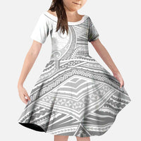 American Samoa White Sunday Family Matching Long Sleeve Bodycon Dress and Hawaiian Shirt Polynesian Lotu Tamaiti - Polynesian Pride