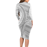 American Samoa White Sunday Family Matching Long Sleeve Bodycon Dress and Hawaiian Shirt Polynesian Lotu Tamaiti - Polynesian Pride