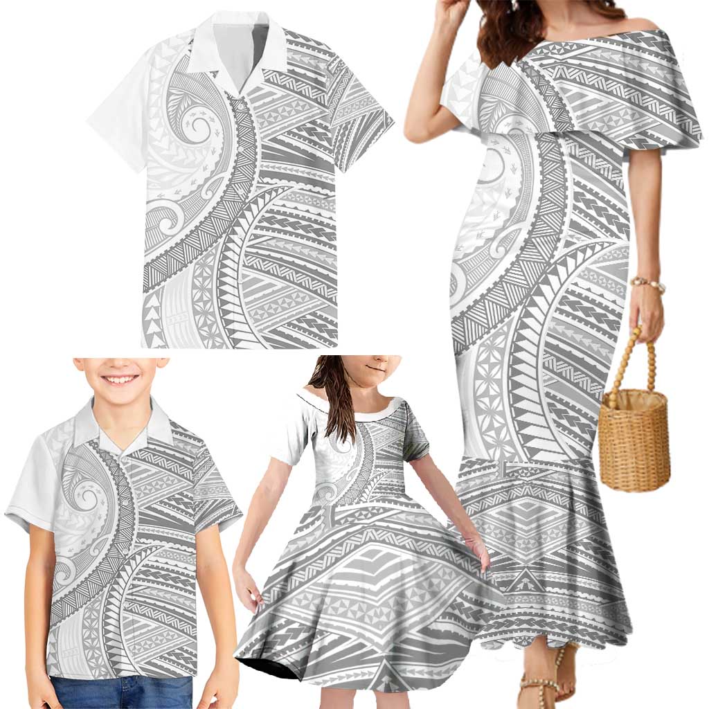 American Samoa White Sunday Family Matching Mermaid Dress and Hawaiian Shirt Polynesian Lotu Tamaiti - Polynesian Pride