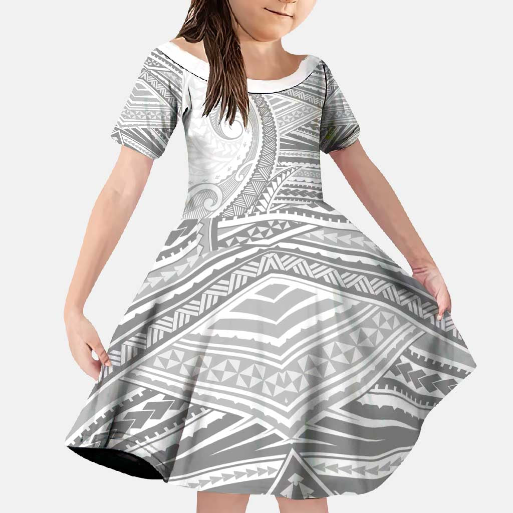 American Samoa White Sunday Family Matching Off Shoulder Maxi Dress and Hawaiian Shirt Polynesian Lotu Tamaiti LT9 Daughter's Dress White - Polynesian Pride