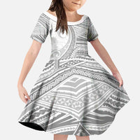 American Samoa White Sunday Family Matching Off Shoulder Maxi Dress and Hawaiian Shirt Polynesian Lotu Tamaiti LT9 Daughter's Dress White - Polynesian Pride