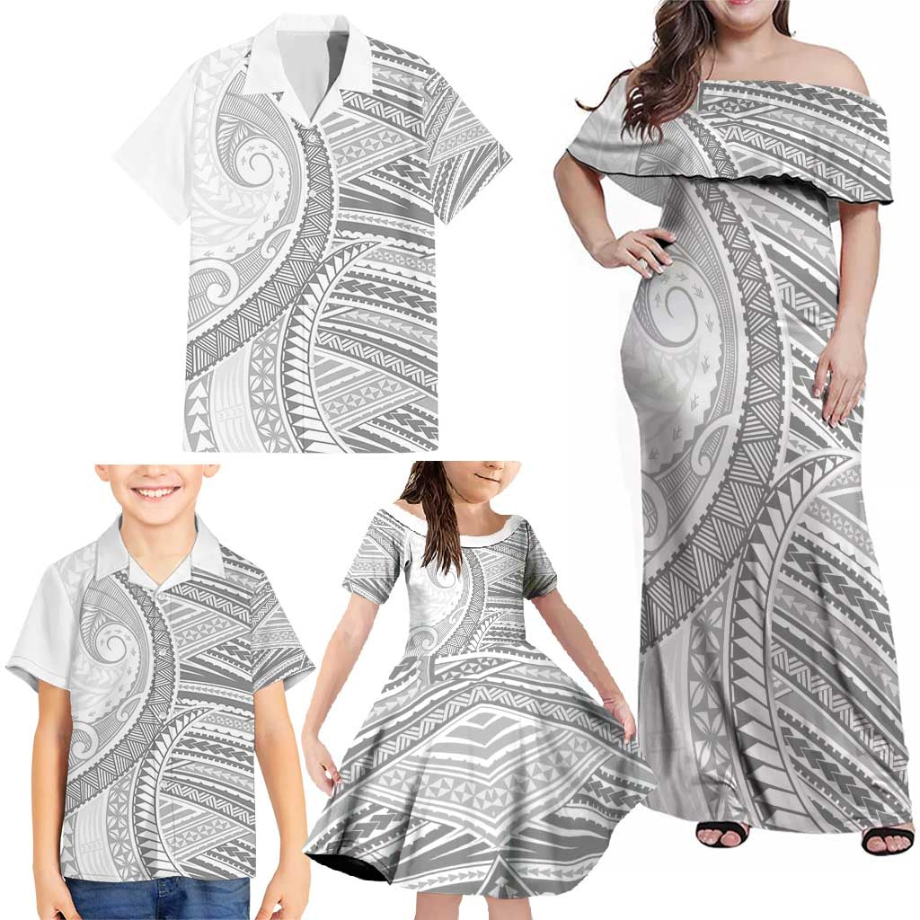 American Samoa White Sunday Family Matching Off Shoulder Maxi Dress and Hawaiian Shirt Polynesian Lotu Tamaiti LT9 - Polynesian Pride