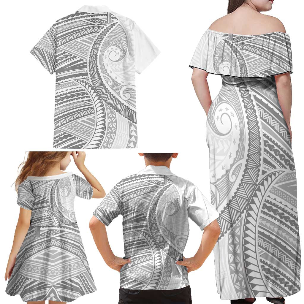 American Samoa White Sunday Family Matching Off Shoulder Maxi Dress and Hawaiian Shirt Polynesian Lotu Tamaiti LT9 - Polynesian Pride