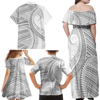 American Samoa White Sunday Family Matching Off Shoulder Maxi Dress and Hawaiian Shirt Polynesian Lotu Tamaiti LT9 - Polynesian Pride