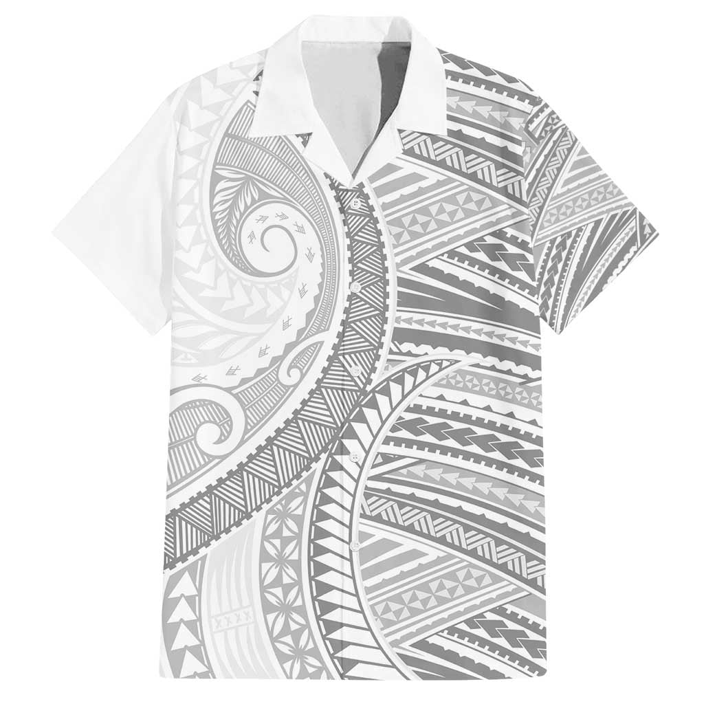 American Samoa White Sunday Family Matching Off Shoulder Maxi Dress and Hawaiian Shirt Polynesian Lotu Tamaiti LT9 Dad's Shirt - Short Sleeve White - Polynesian Pride