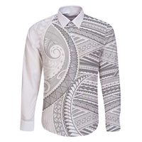 American Samoa White Sunday Family Matching Off Shoulder Maxi Dress and Hawaiian Shirt Polynesian Lotu Tamaiti LT9 Dad's Shirt - Long Sleeve White - Polynesian Pride