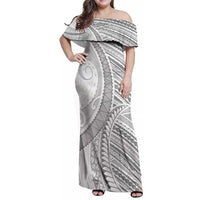 American Samoa White Sunday Family Matching Off Shoulder Maxi Dress and Hawaiian Shirt Polynesian Lotu Tamaiti LT9 Mom's Dress White - Polynesian Pride