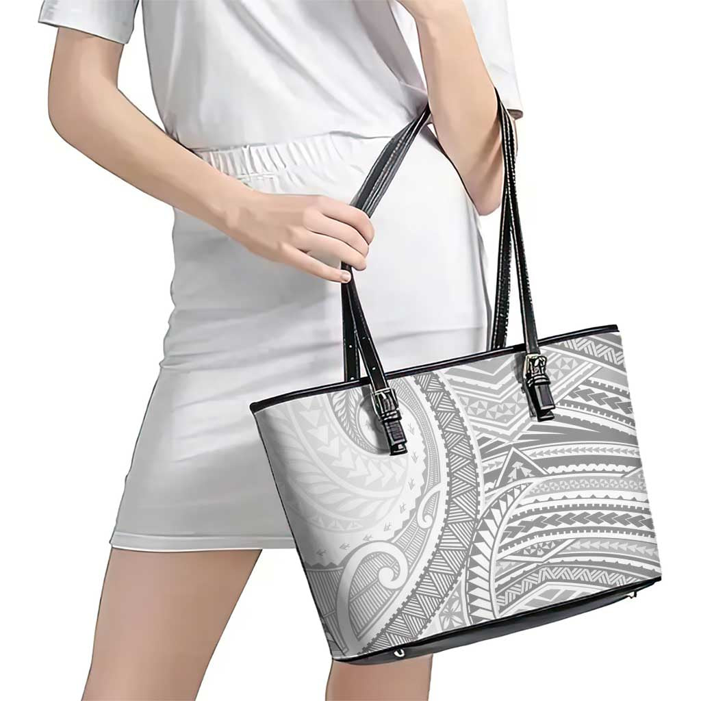American Samoa White Sunday Leather Tote Bag Polynesian Lotu Tamaiti - Polynesian Pride