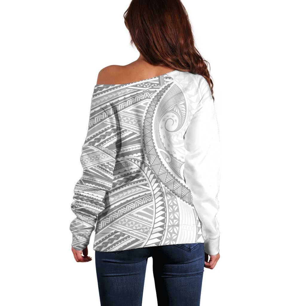 American Samoa White Sunday Off Shoulder Sweater Polynesian Lotu Tamaiti - Polynesian Pride