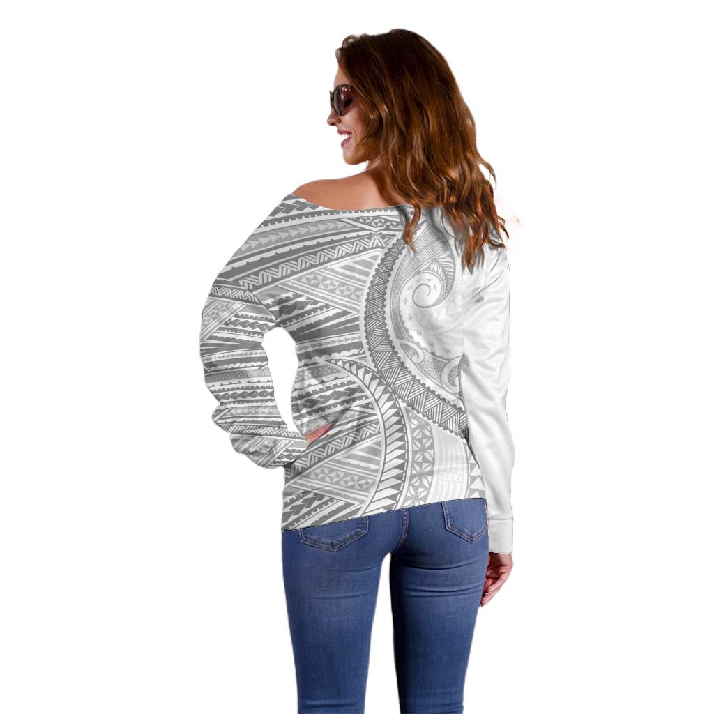 American Samoa White Sunday Off Shoulder Sweater Polynesian Lotu Tamaiti - Polynesian Pride