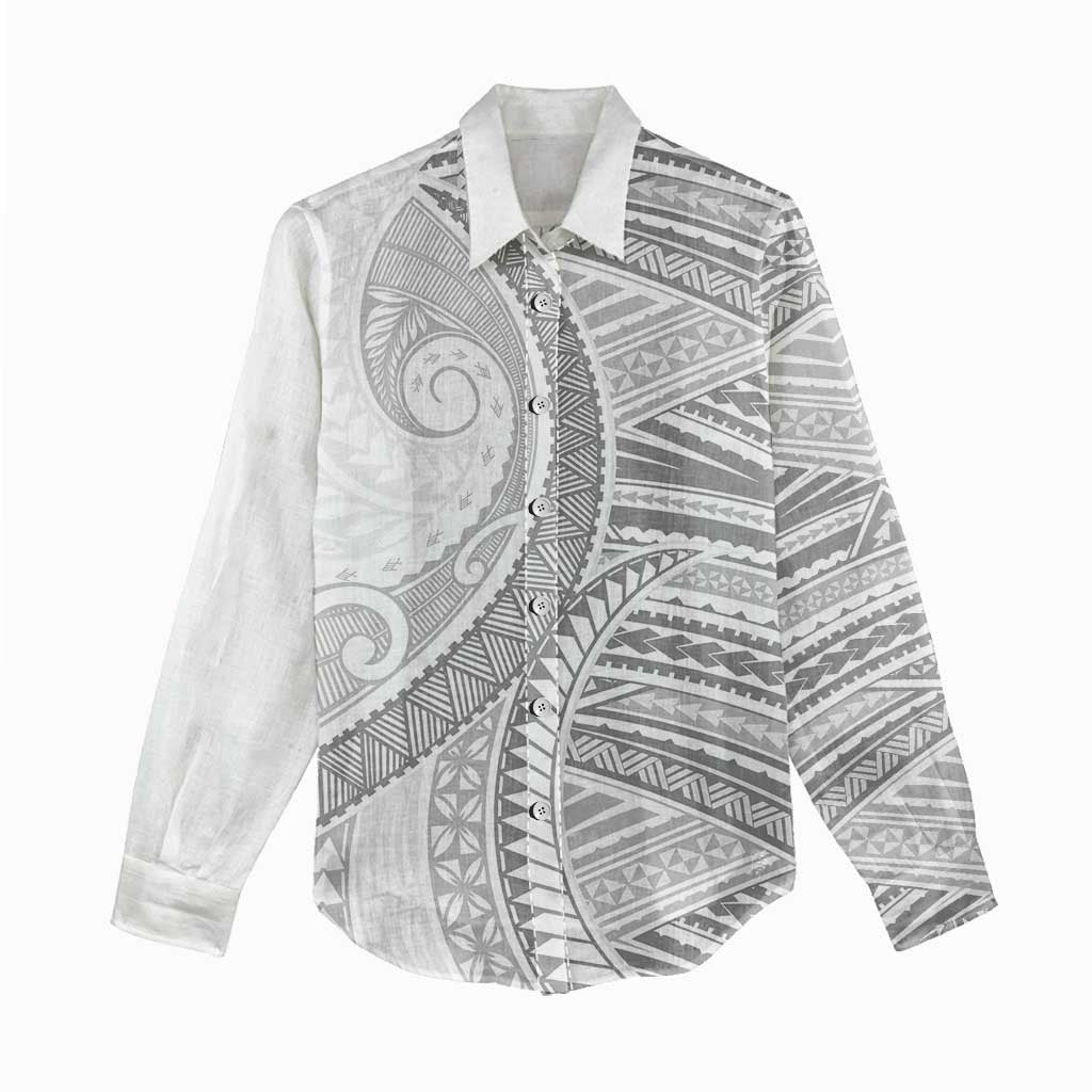 American Samoa White Sunday Women Casual Shirt Polynesian Lotu Tamaiti LT9 - Polynesian Pride