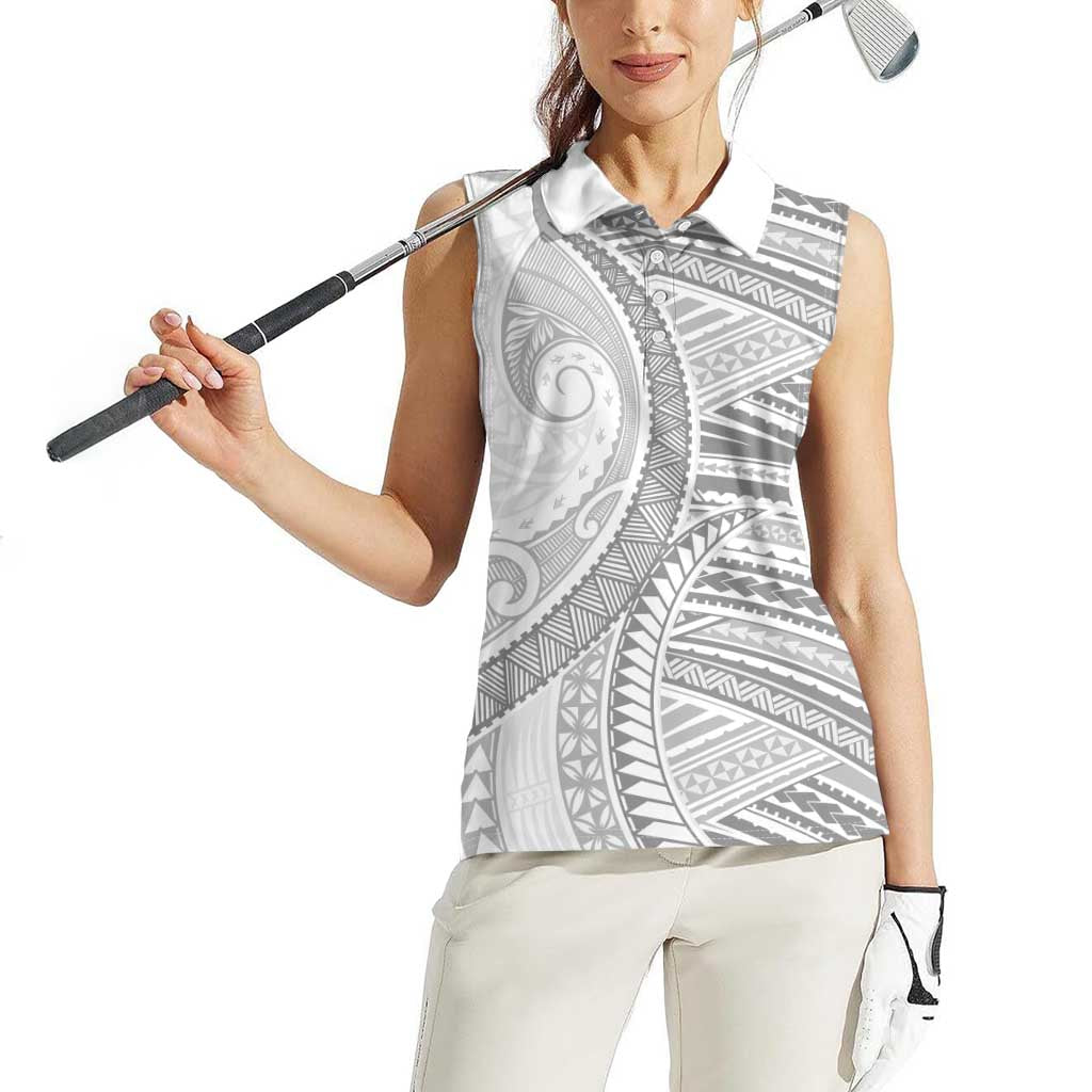 American Samoa White Sunday Women Sleeveless Polo Shirt Polynesian Lotu Tamaiti - Polynesian Pride