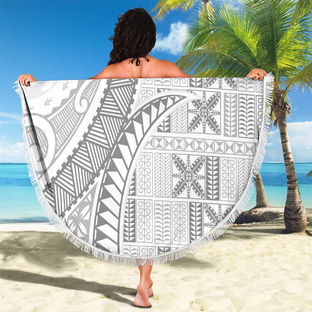 Niue White Sunday Beach Blanket Niuean Lotu Tamaiti Hiapo Pattern - Polynesian Pride