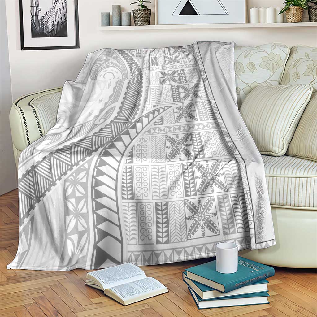 Niue White Sunday Blanket Niuean Lotu Tamaiti Hiapo Pattern - Polynesian Pride