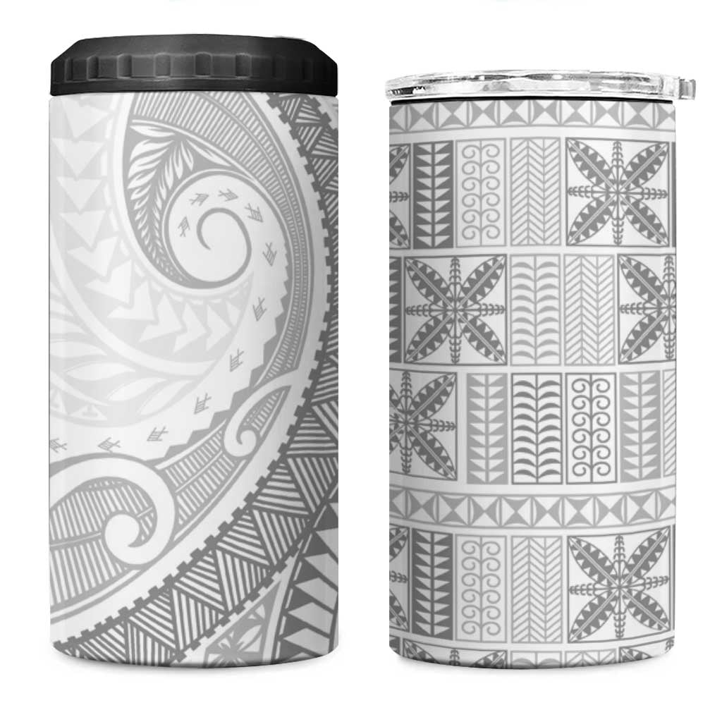 Niue White Sunday 4 in 1 Can Cooler Tumbler Niuean Lotu Tamaiti Hiapo Pattern - Polynesian Pride