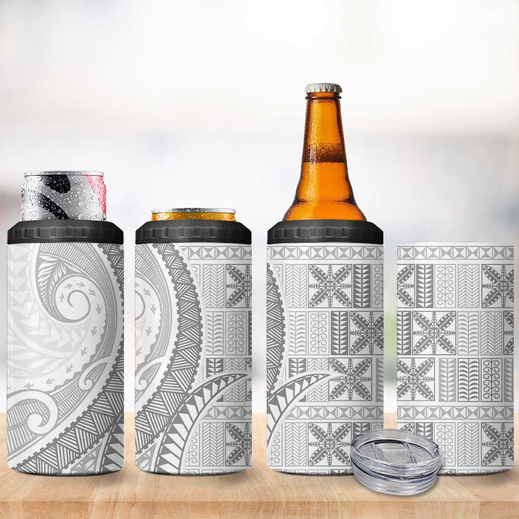 Niue White Sunday 4 in 1 Can Cooler Tumbler Niuean Lotu Tamaiti Hiapo Pattern - Polynesian Pride