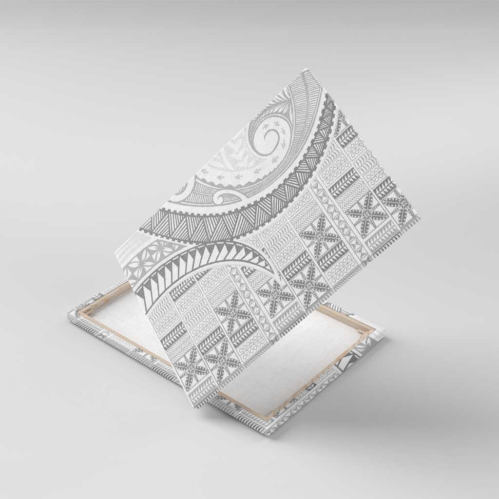 Niue White Sunday Canvas Wall Art Niuean Lotu Tamaiti Hiapo Pattern - Polynesian Pride
