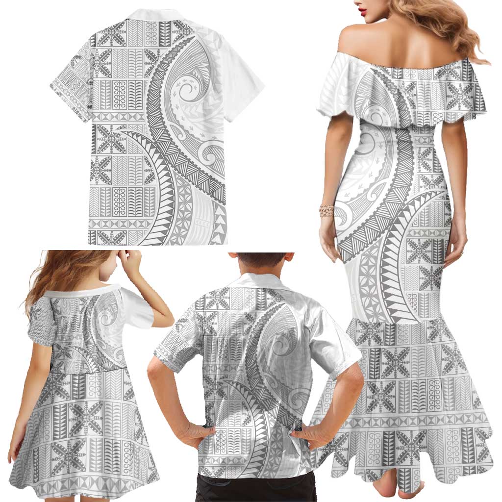 Niue White Sunday Family Matching Mermaid Dress and Hawaiian Shirt Niuean Lotu Tamaiti Hiapo Pattern - Polynesian Pride