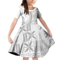 Niue White Sunday Family Matching Off Shoulder Short Dress and Hawaiian Shirt Niuean Lotu Tamaiti Hiapo Pattern - Polynesian Pride