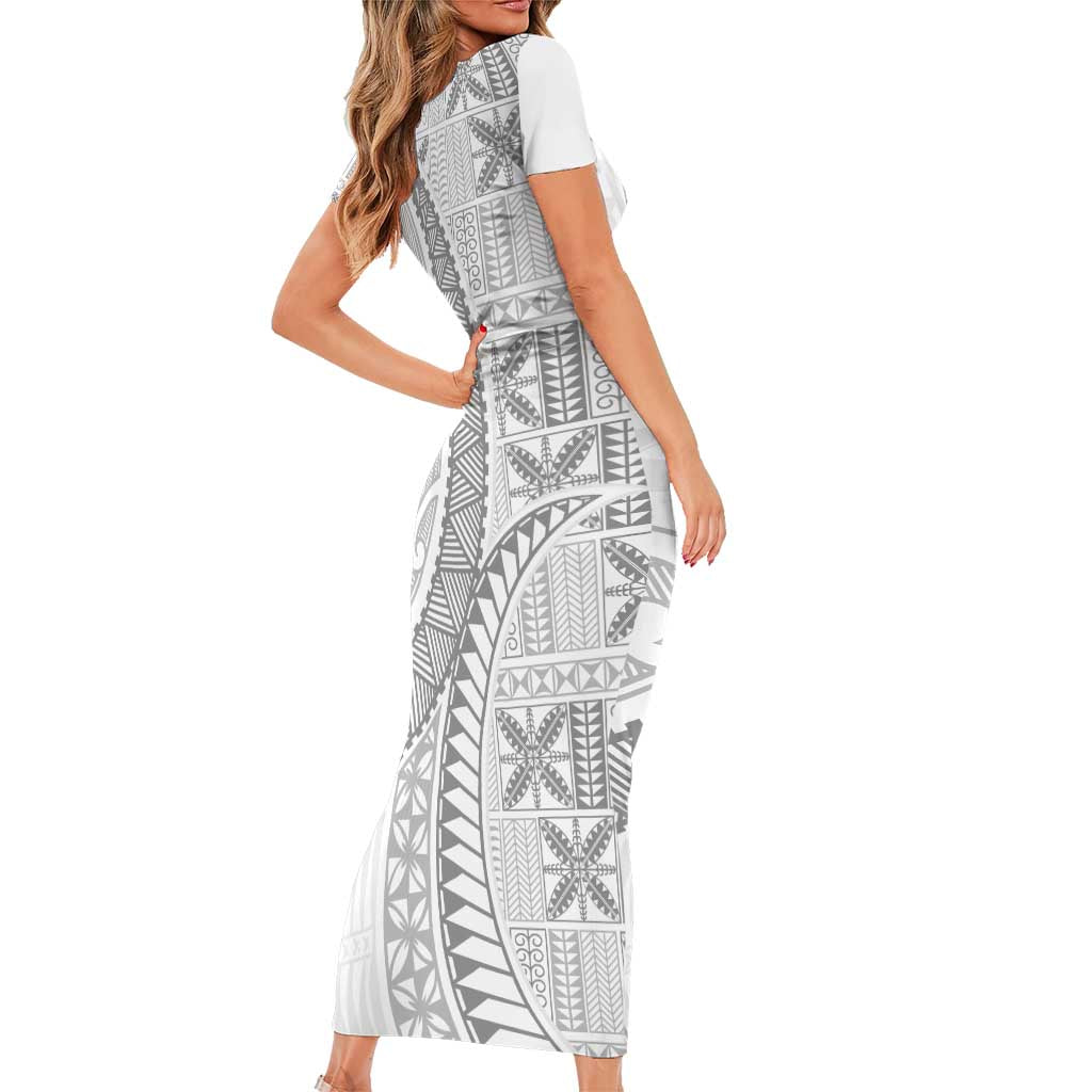 Niue White Sunday Family Matching Short Sleeve Bodycon Dress and Hawaiian Shirt Niuean Lotu Tamaiti Hiapo Pattern - Polynesian Pride