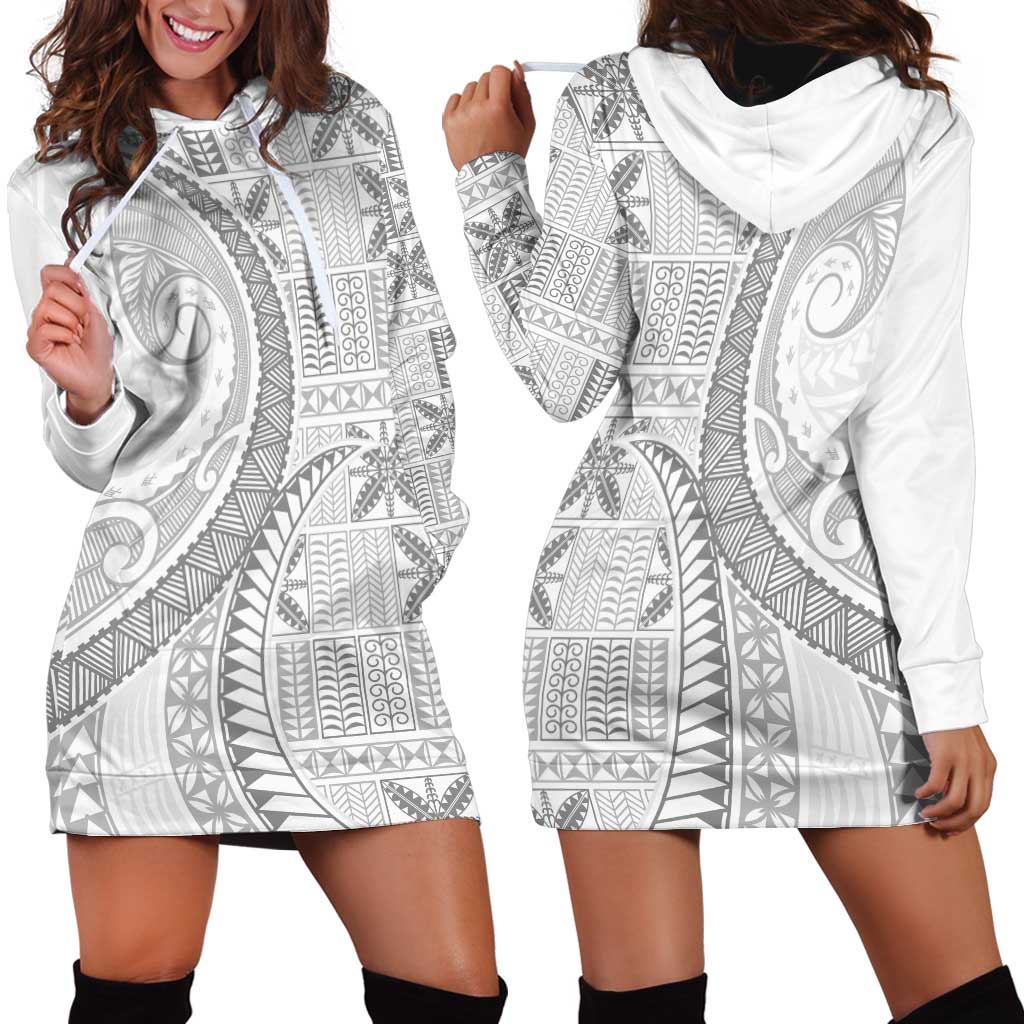Niue White Sunday Hoodie Dress Niuean Lotu Tamaiti Hiapo Pattern - Polynesian Pride