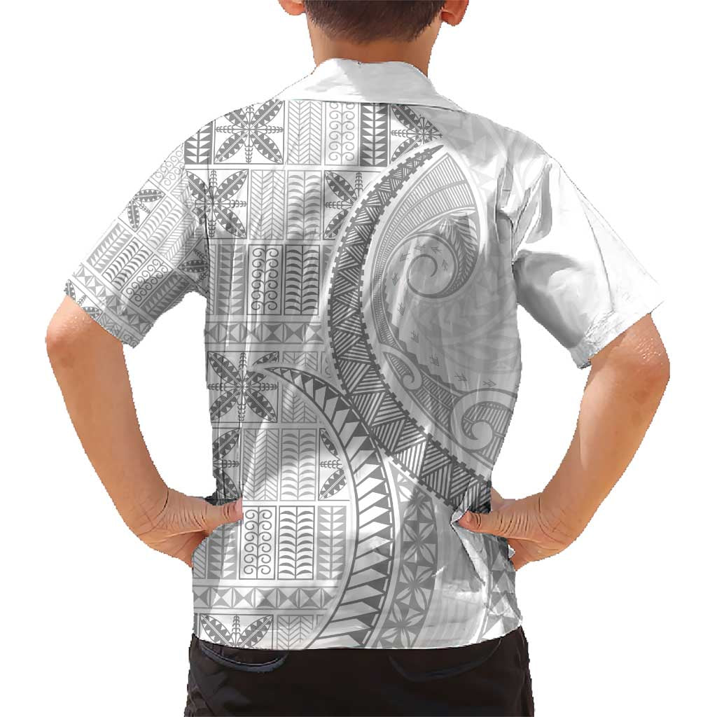 Niue White Sunday Kid Hawaiian Shirt Niuean Lotu Tamaiti Hiapo Pattern - Polynesian Pride