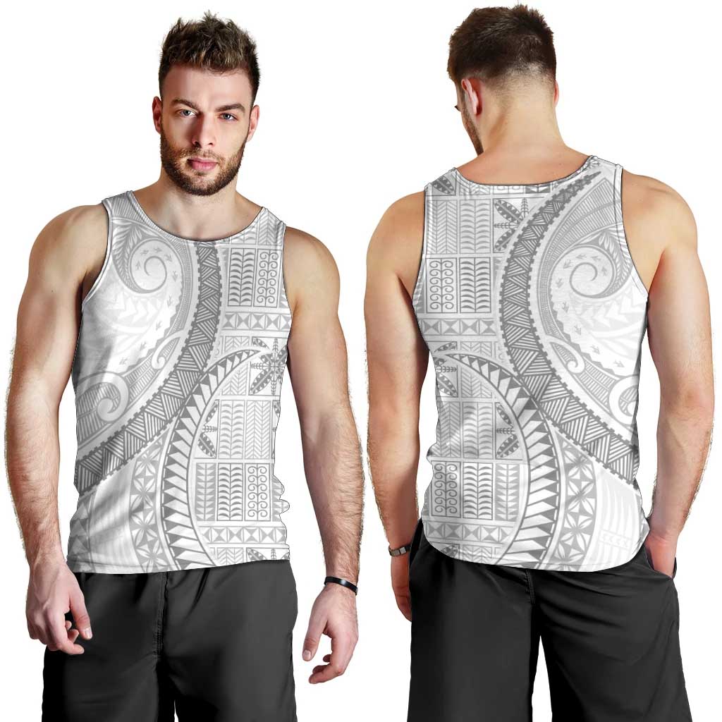 Niue White Sunday Men Tank Top Niuean Lotu Tamaiti Hiapo Pattern - Polynesian Pride