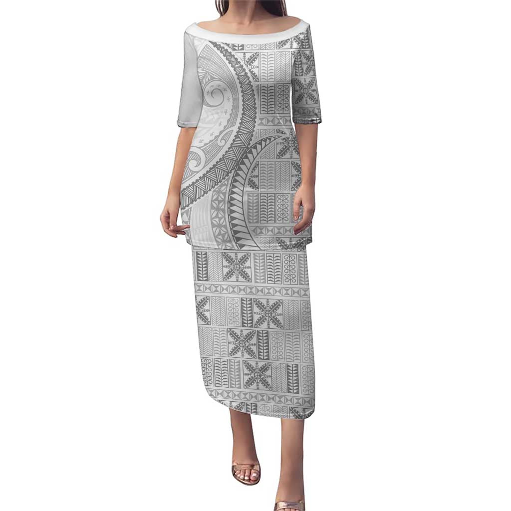 Niue White Sunday Puletasi Niuean Lotu Tamaiti Hiapo Pattern - Polynesian Pride