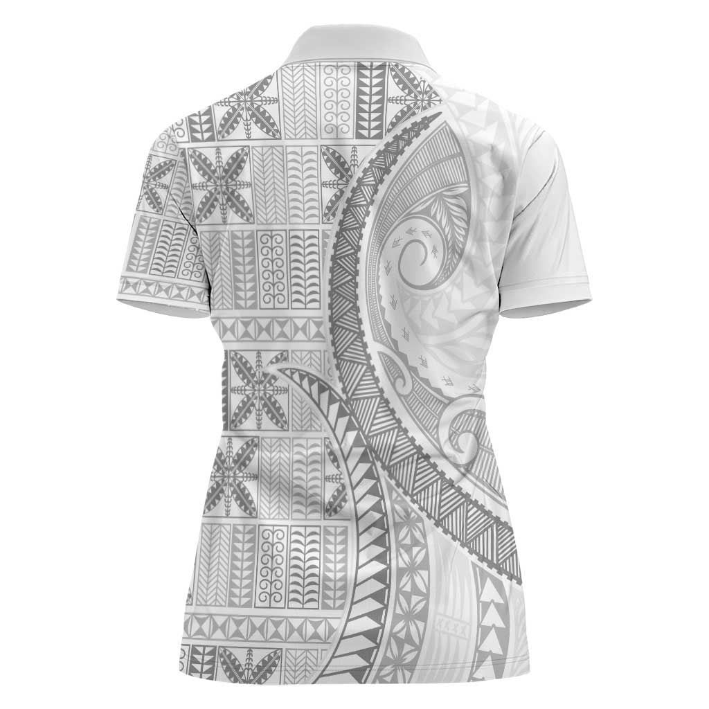 Niue White Sunday Women Polo Shirt Niuean Lotu Tamaiti Hiapo Pattern - Polynesian Pride