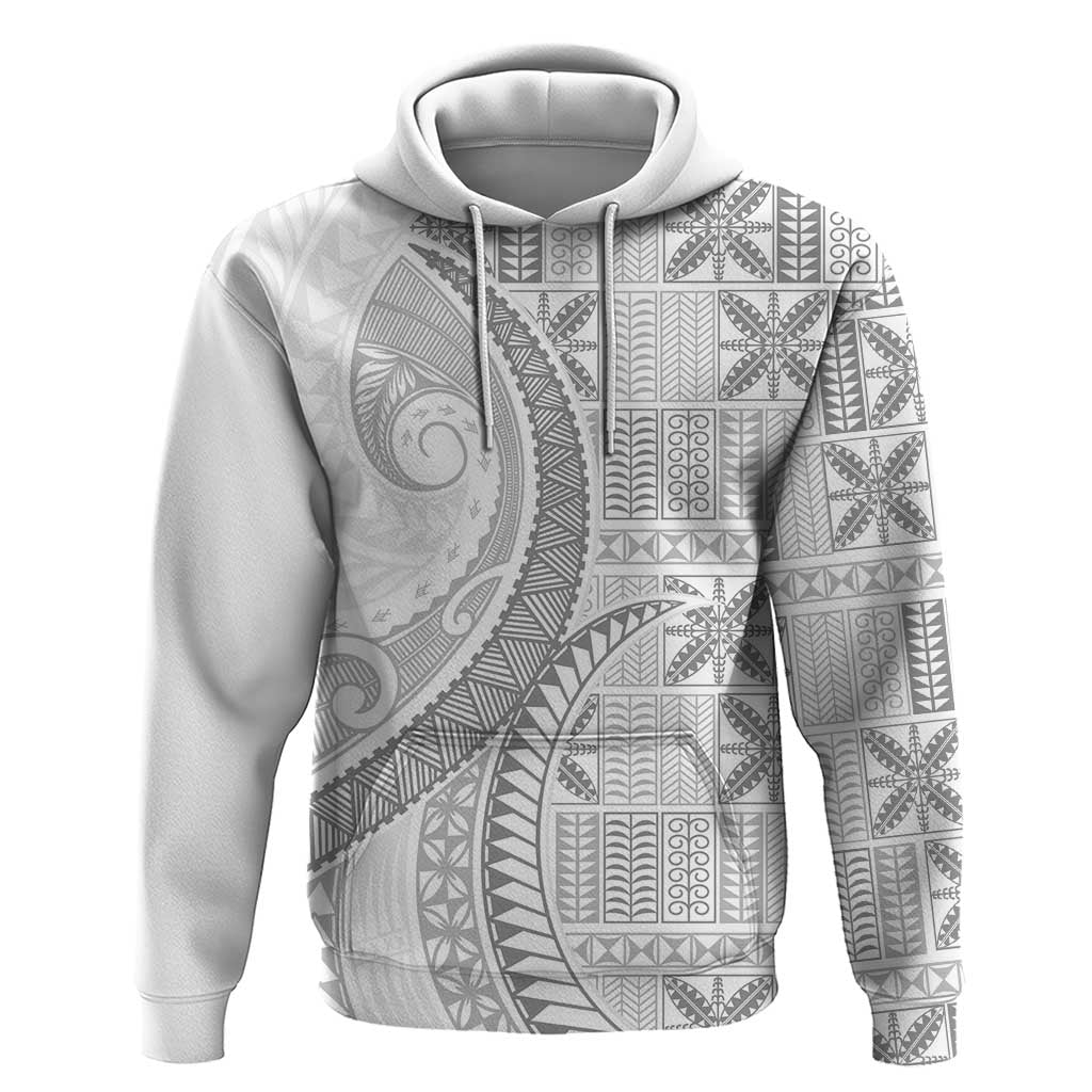 Niue White Sunday Zip Hoodie Niuean Lotu Tamaiti Hiapo Pattern - Polynesian Pride
