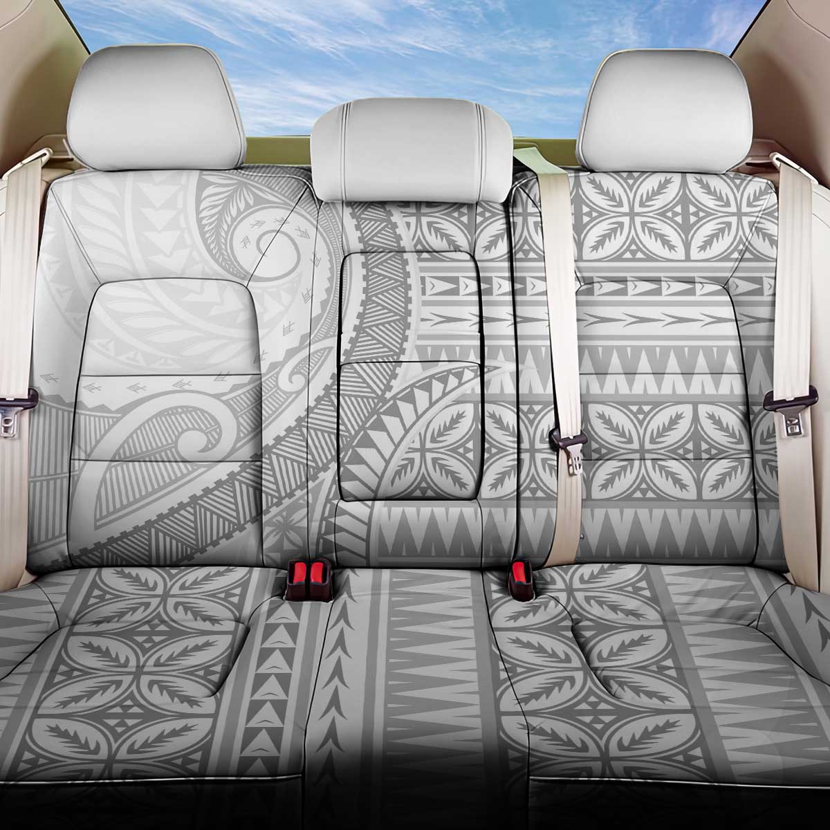 Polynesian White Sunday Back Car Seat Cover Lotu Tamaiti Melanesian Pattern - Polynesian Pride