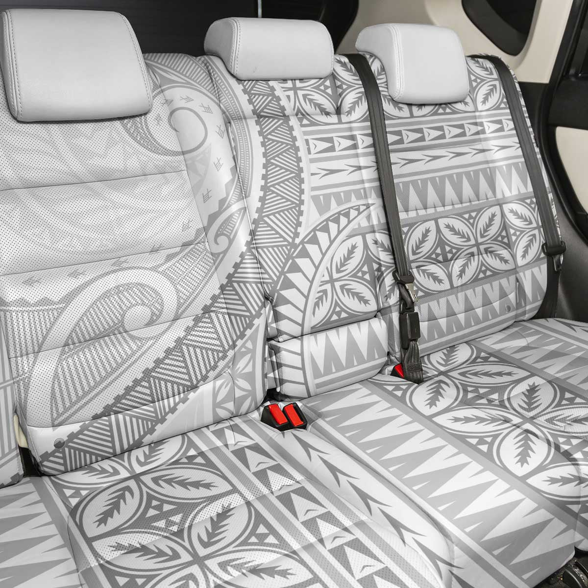 Polynesian White Sunday Back Car Seat Cover Lotu Tamaiti Melanesian Pattern - Polynesian Pride