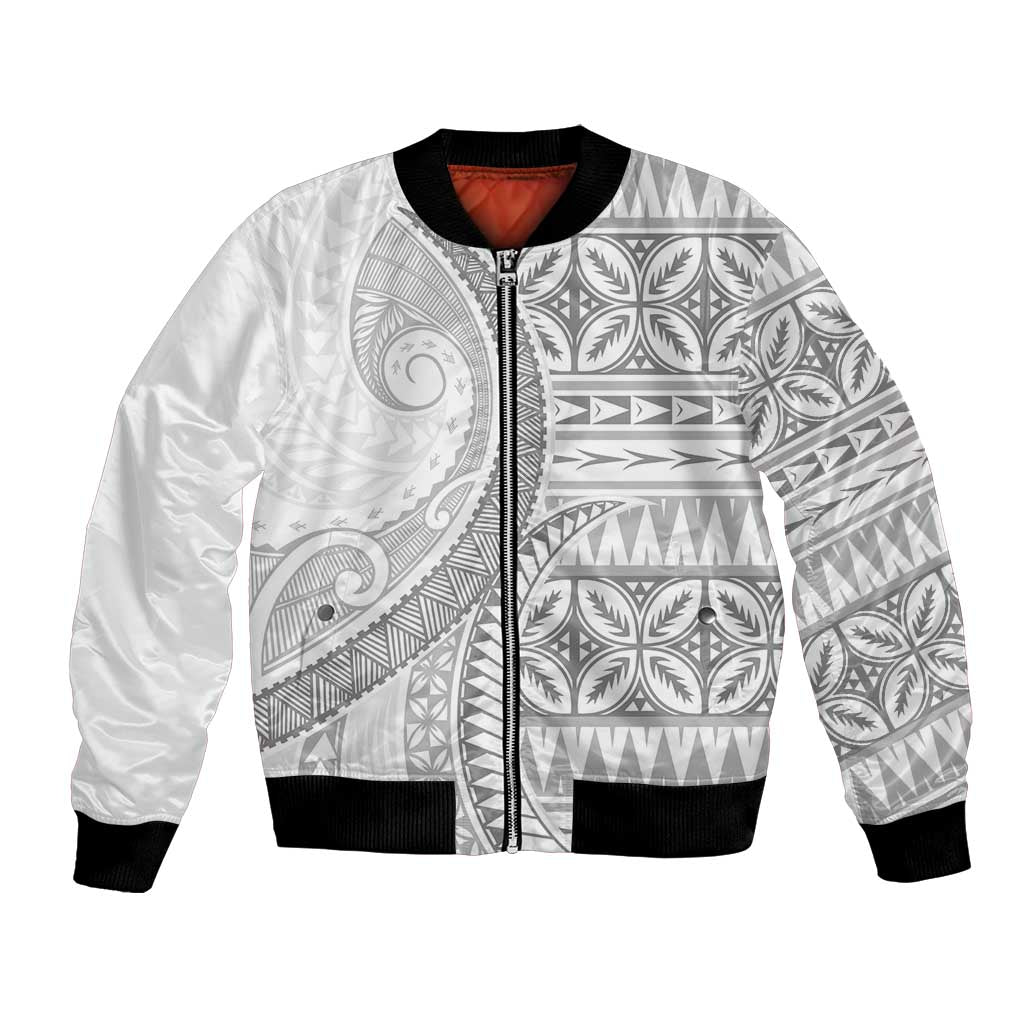 Polynesian White Sunday Bomber Jacket Lotu Tamaiti Melanesian Pattern - Polynesian Pride