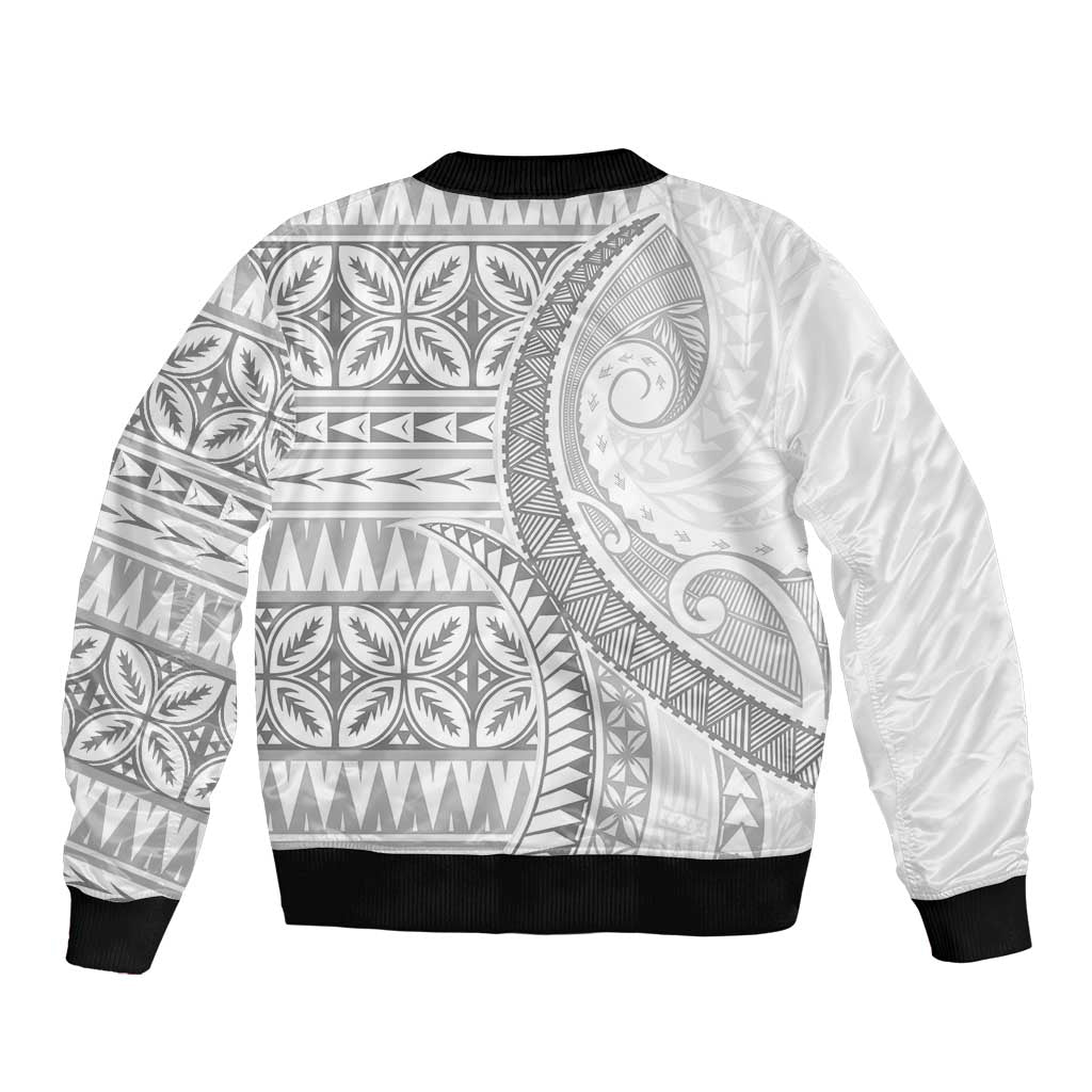 Polynesian White Sunday Bomber Jacket Lotu Tamaiti Melanesian Pattern - Polynesian Pride