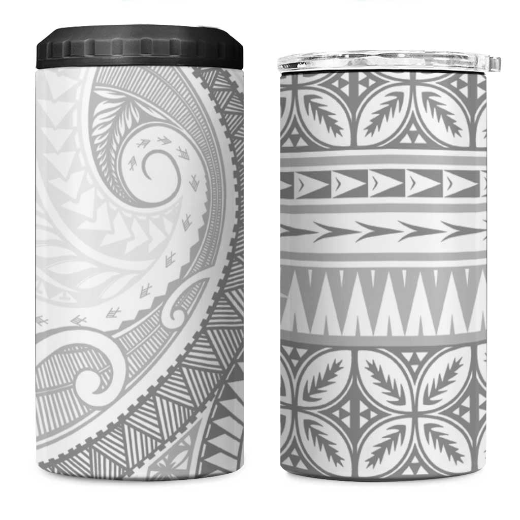 Polynesian White Sunday 4 in 1 Can Cooler Tumbler Lotu Tamaiti Melanesian Pattern - Polynesian Pride